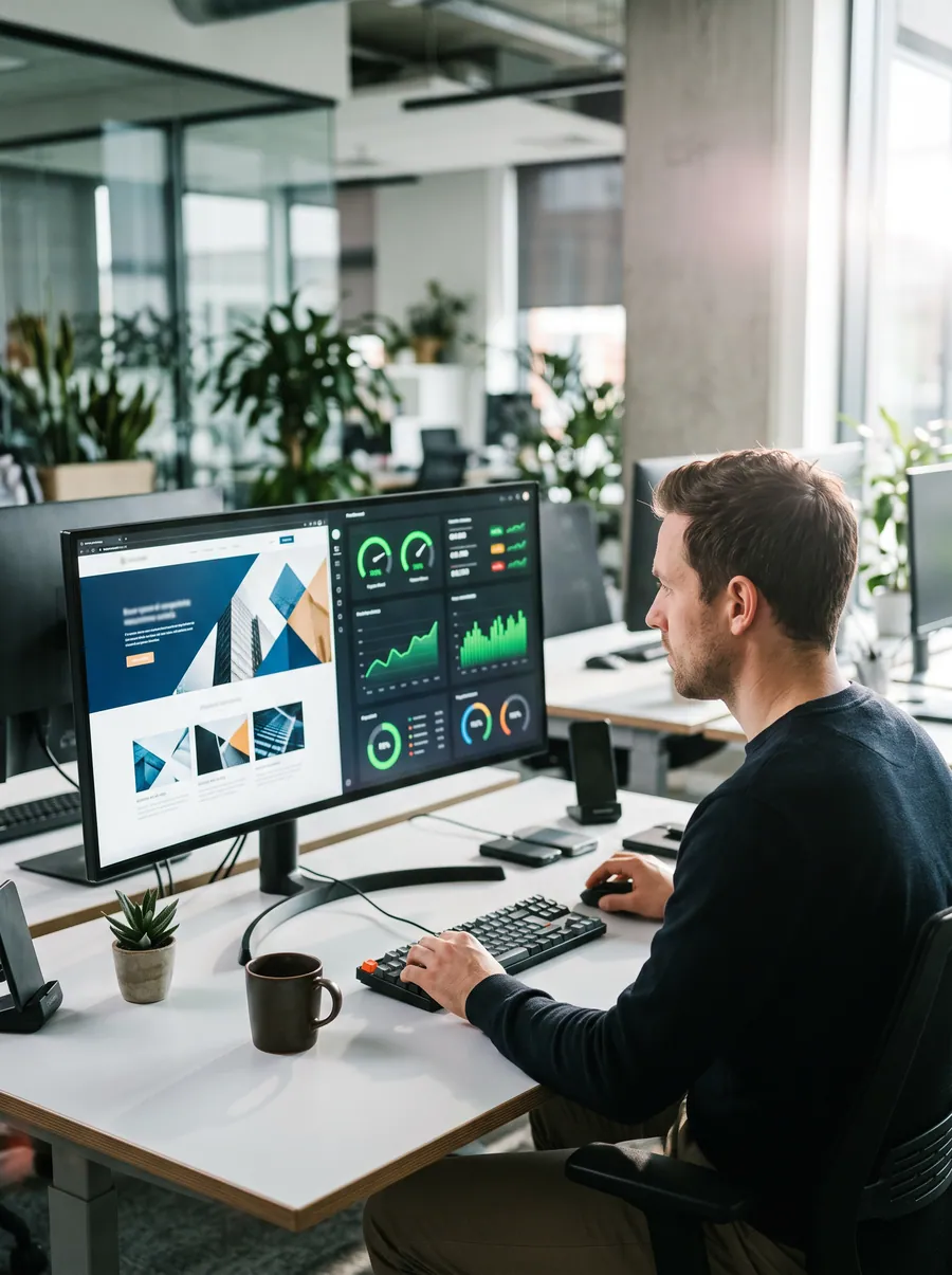 Specialist reviewing website performance with Core Web Vitals metrics
