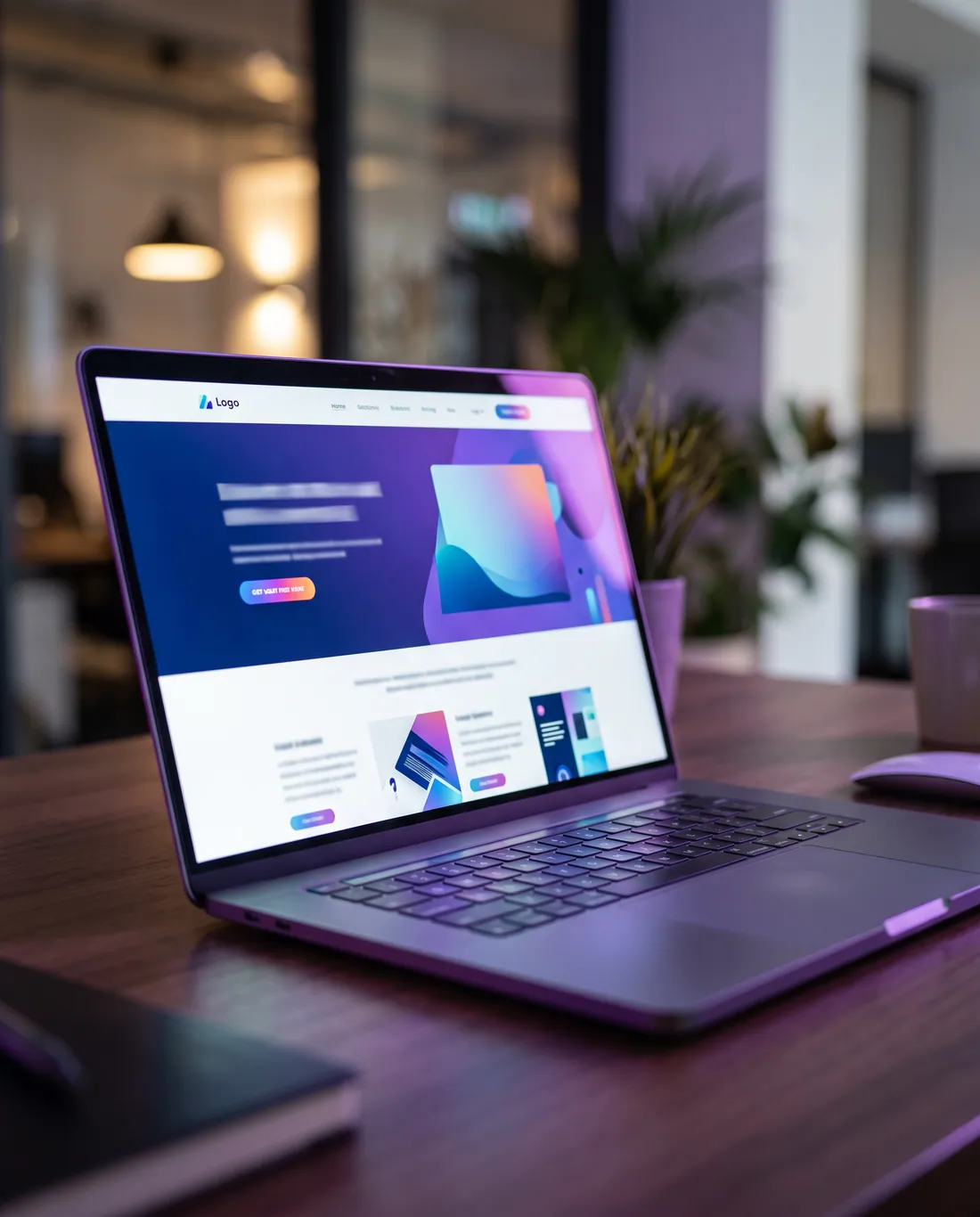 Modern corporate website open on a laptop on a desk